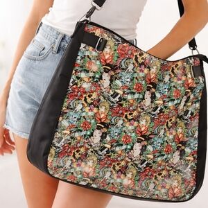 ED HARDY🌟Asian Print Canvas Tote Bag with Black Trim OVERSIZED